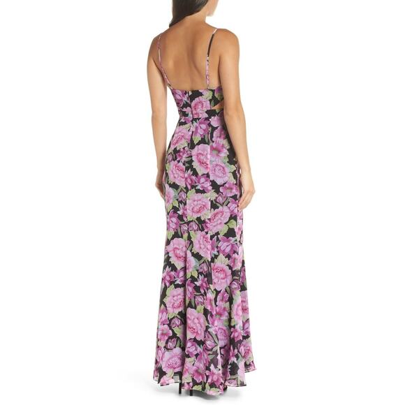 Fame and Partners Dress Womens 6 Sienne Maxi Pink Cutout Waist Floral - Picture 2 of 8